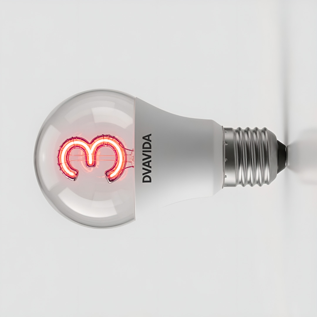 A light bulb featuring an M-shaped heating filament.