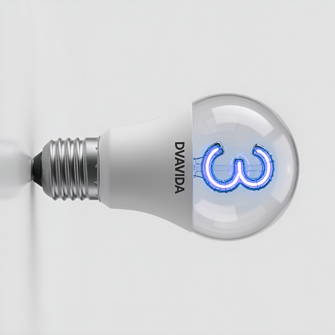 A light bulb featuring an W-shaped heating filament.