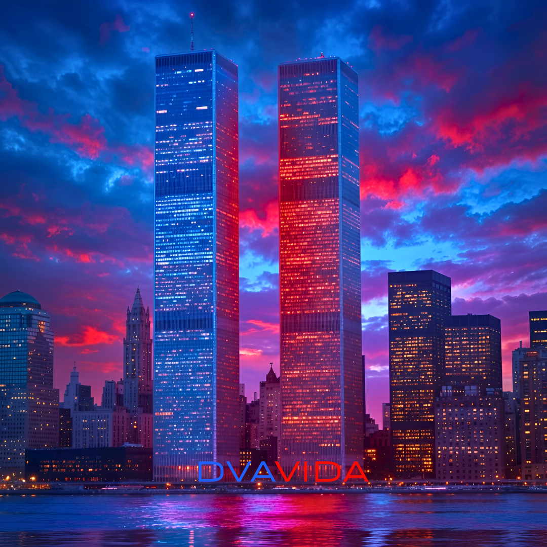 Sunset and sunrise against the backdrop of a World Trade Center.